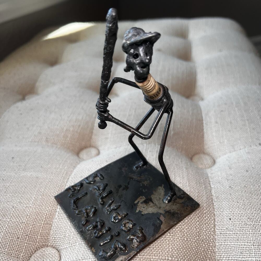 SALVDOR ALANIS Signed Folk Art Scrap Metal Sculpture Baseball Player Bat Braker